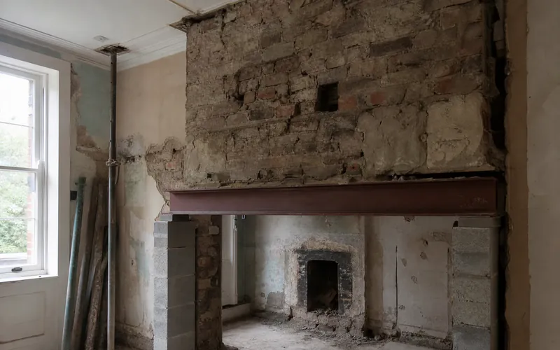 Ground-floor chimney breast removed with a steel beam supporting the breast above in a Dublin house
