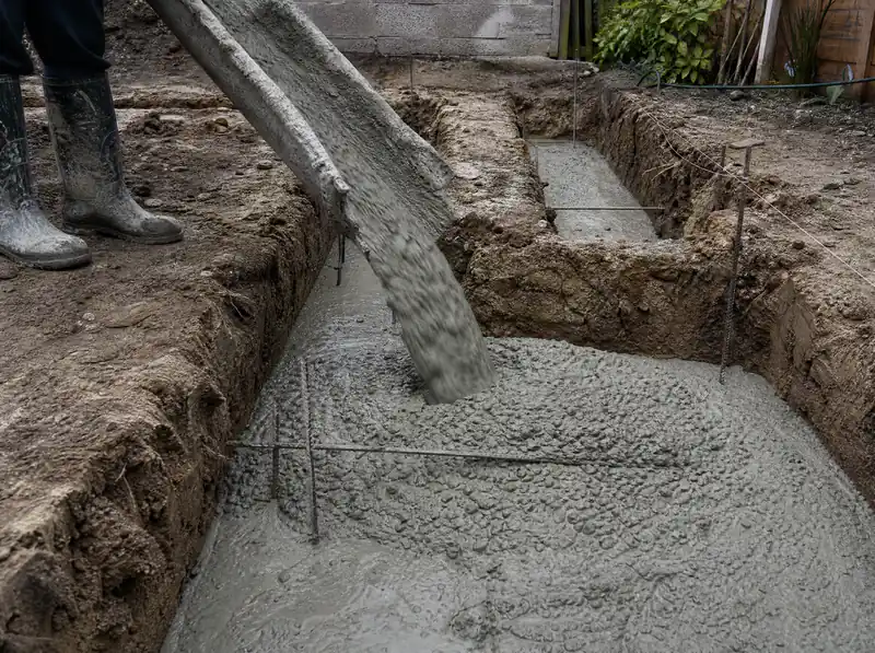 Concrete poured into trench foundations for a Dublin rear extension